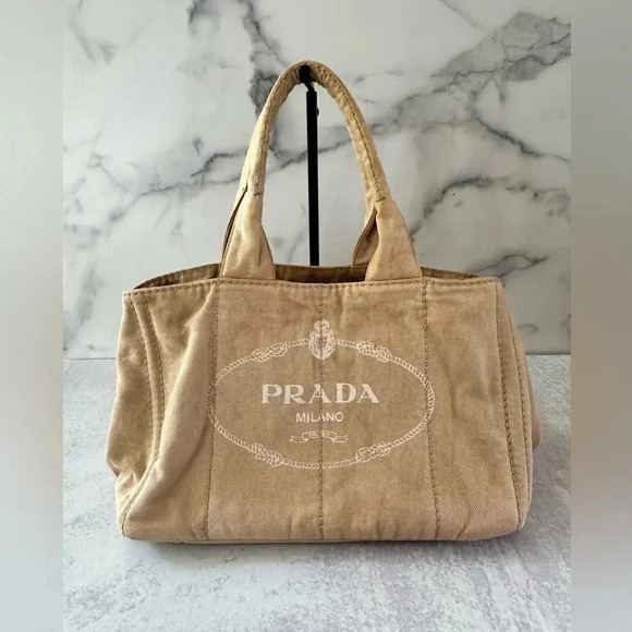 Prada Denim Canapa Khaki Tote in Large - Picture 1 of 5